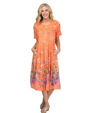 La Cera Orange Floral Dress L